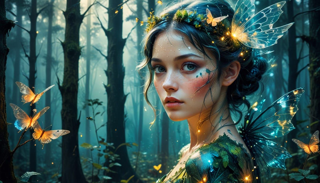 Enchanted Fairy Woman in a Dreamlike Forest