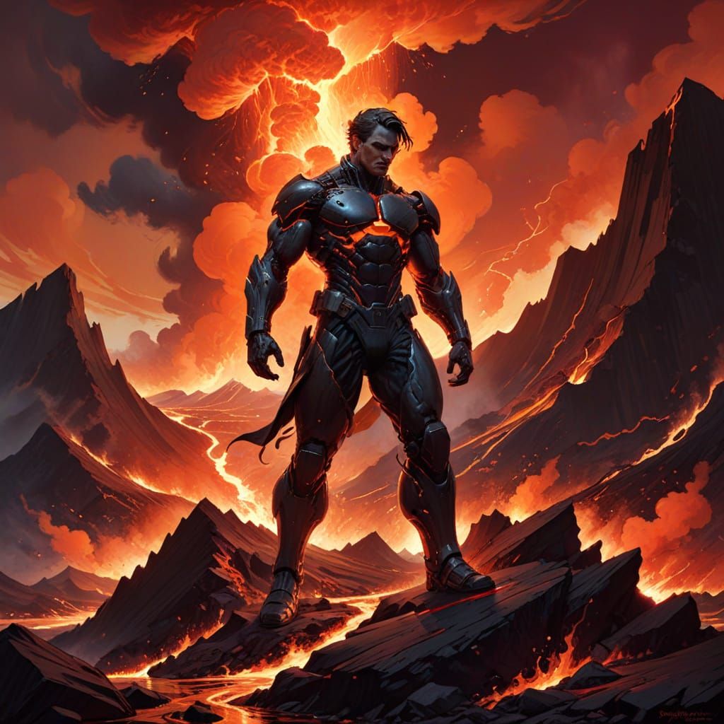 Volcanic Eruption in Disney Style, Dramatic Red Landscape