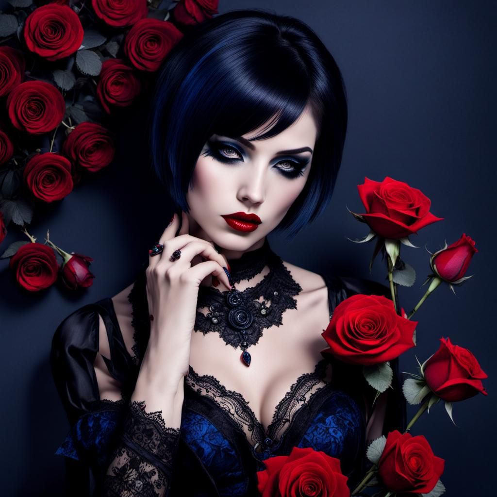Gothic Woman with Roses in Royo Style