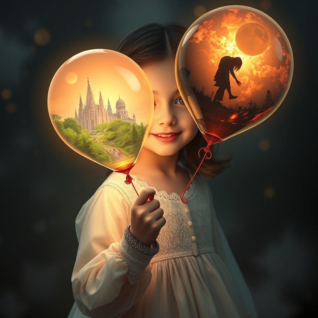 Girl with Dual Balloons to Harmony and Destruction
