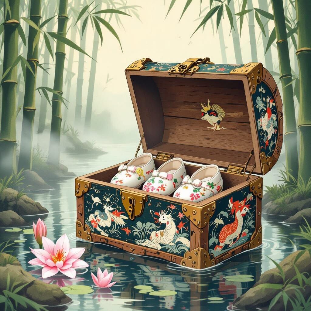 Enchanted Treasure Chest in Ukiyo-e Style