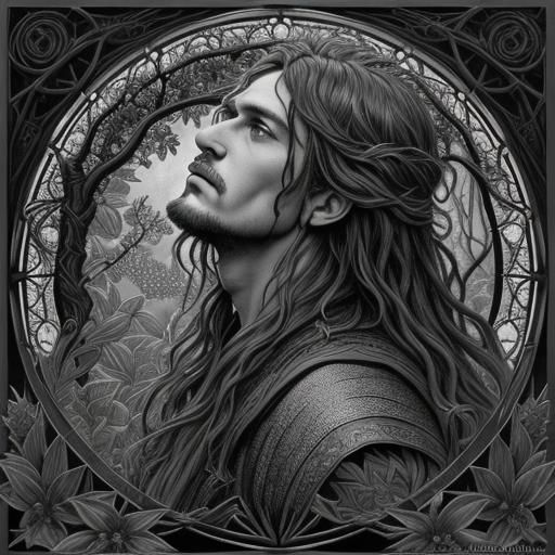 Druid Whispering Magic in Mosaic Collage Art