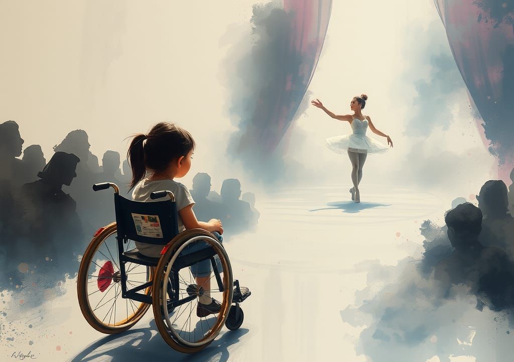 Ink Splatter Art: Ballerina and Child in Wheelchair