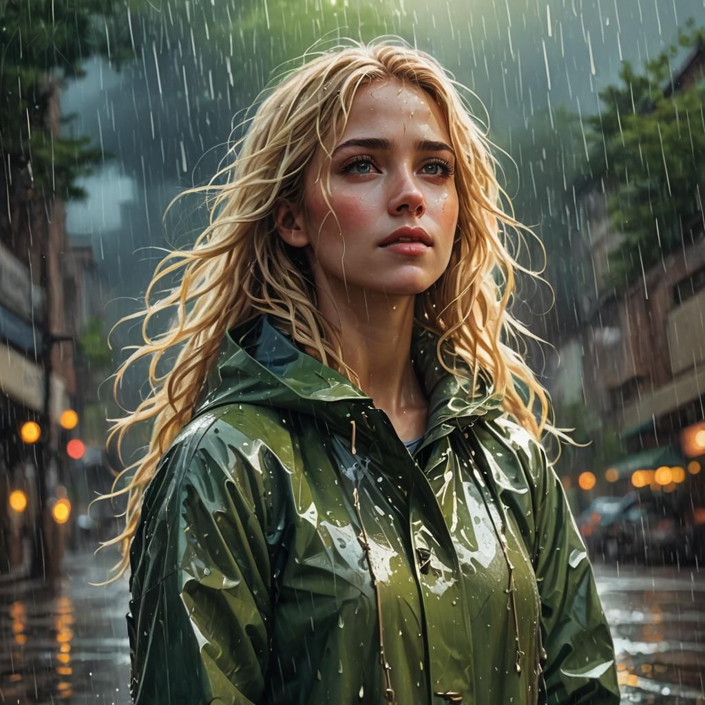 Girl in Raincoat: Fantasy Concept Art in Oil Painting Style