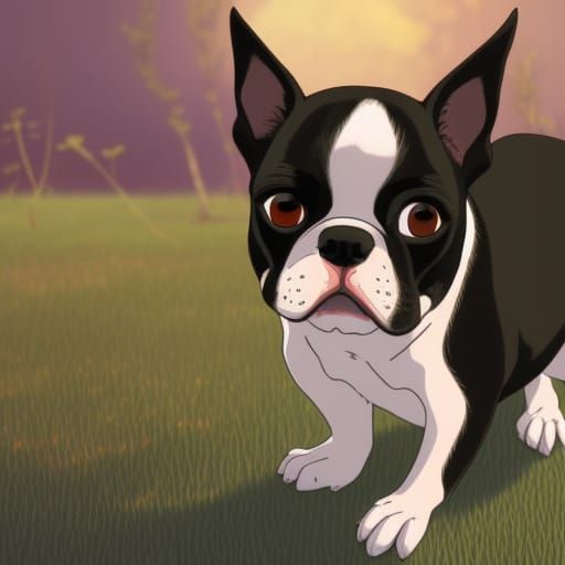 Cute Boston Terrier in Anime Style