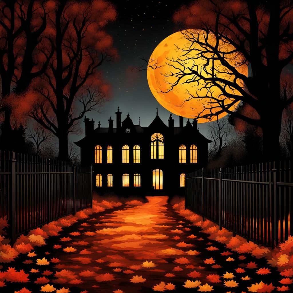 Creepy Victorian Mansion on Autumn Night: Digital Matte Pain...