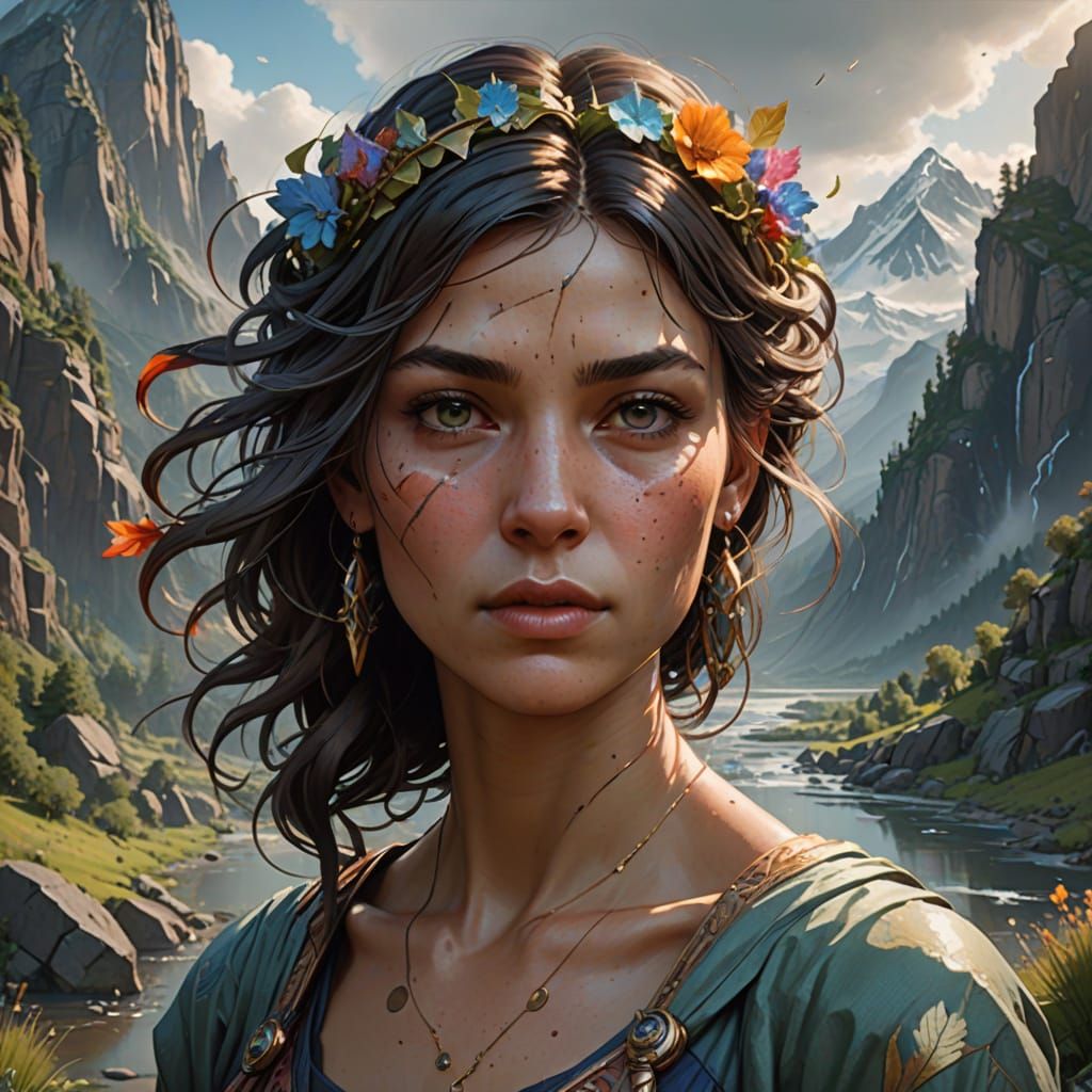 Surreal Map Face Portrait, Rivers as Wrinkles