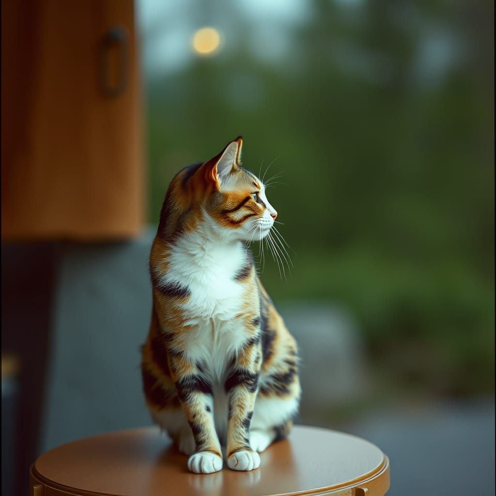 Calico Tabby Cat Enjoying Scenic View