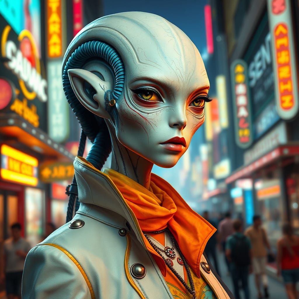 Alien Street Fashion Portrait in Art Nouveau Style