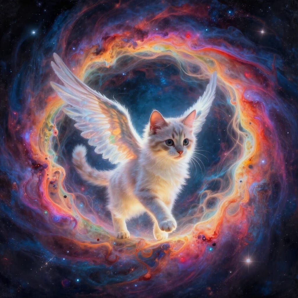 Winged Kitten Enters Cosmic Portal