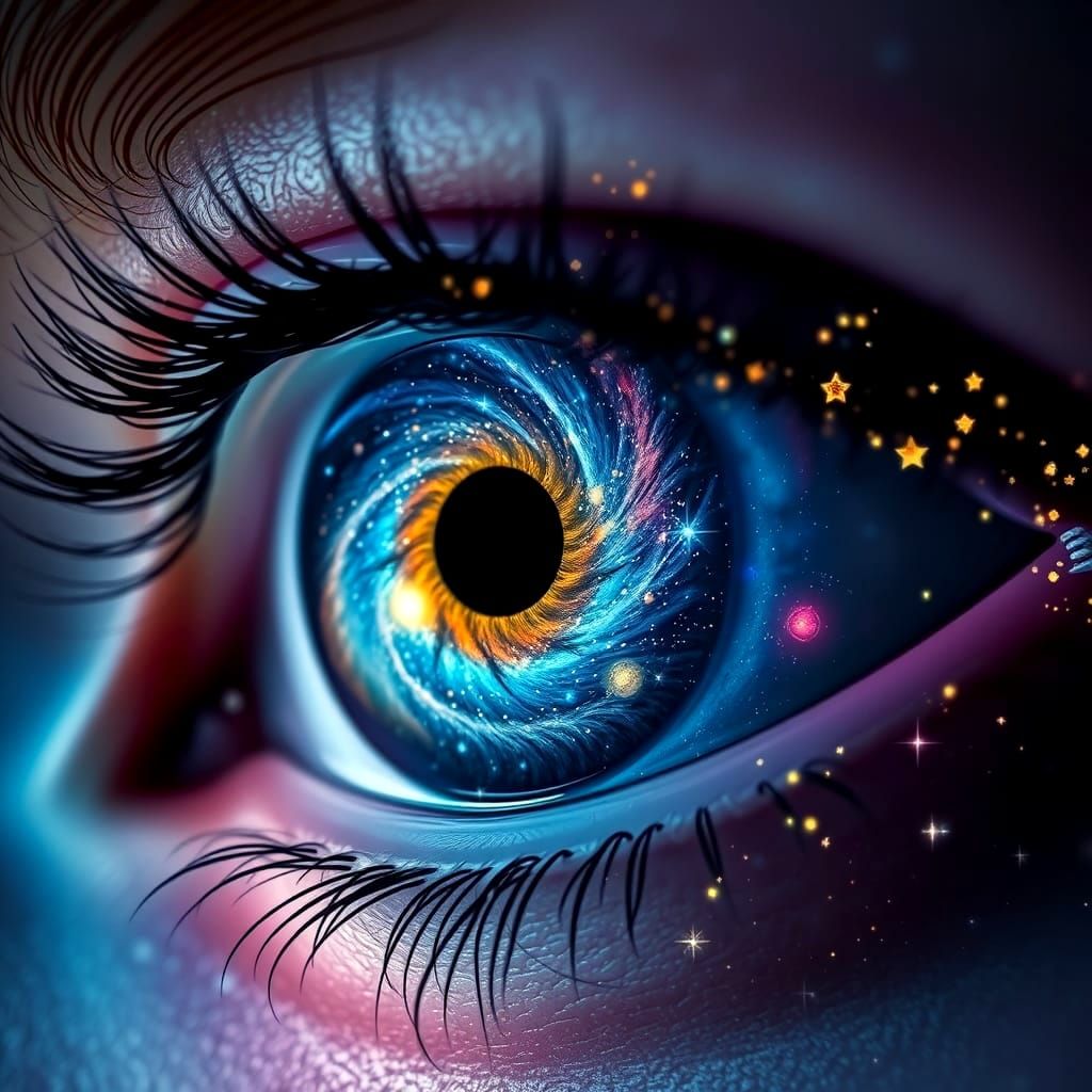 Cosmic Eye with Galactic Swirls in Neon Digital Art