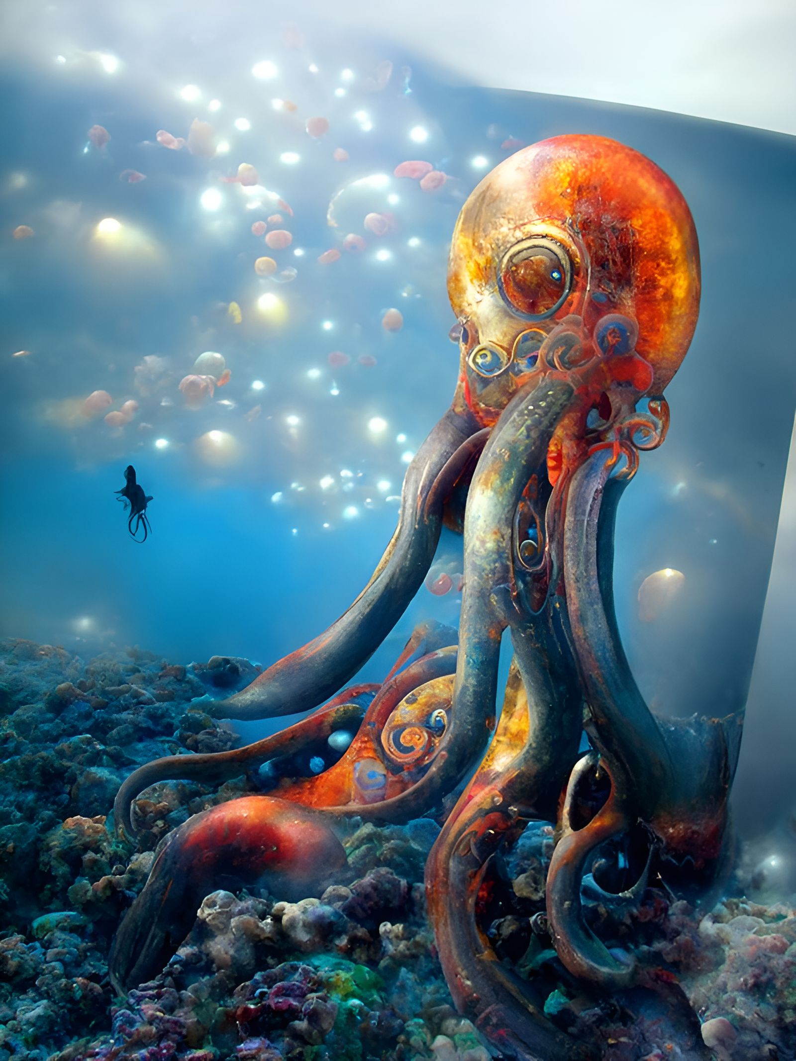 Royal Octopus in Mystical Sci-Fi Ocean