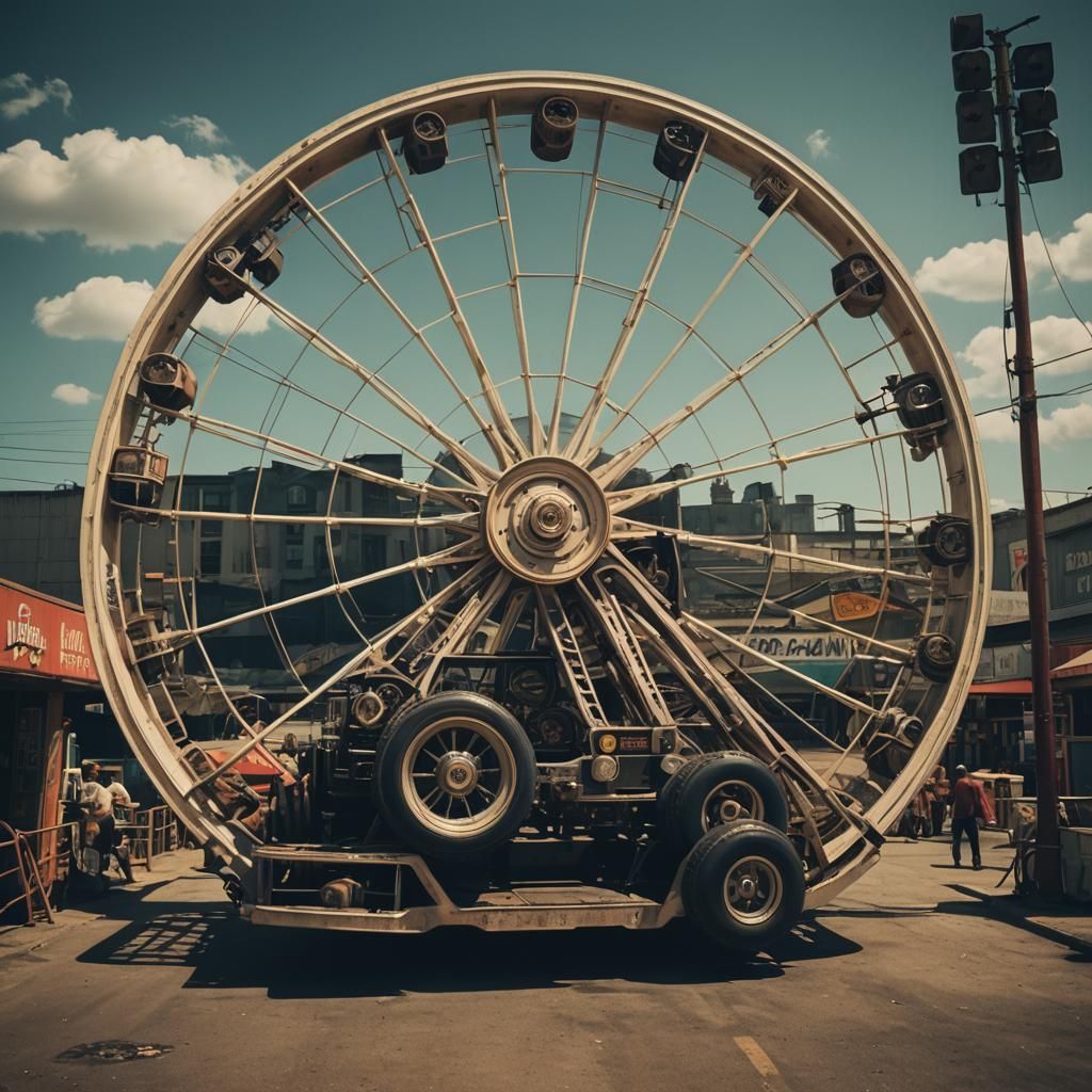 Futuristic Big Wheel Car in 4050, Cinematic Style