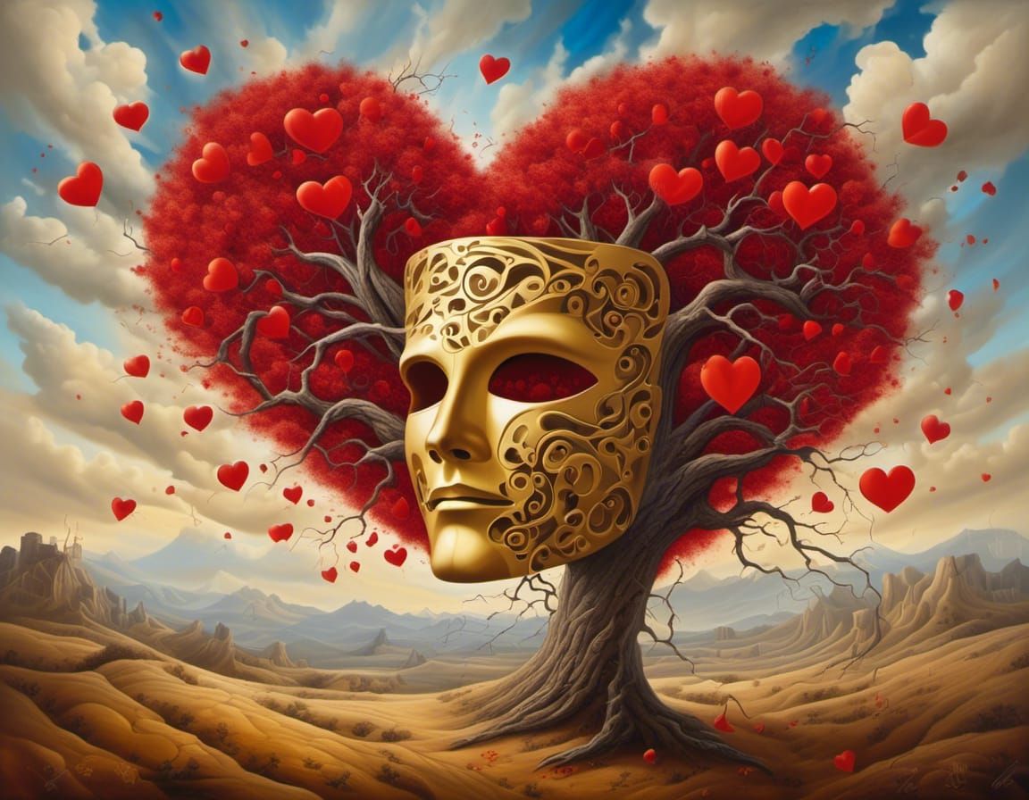 Mask Fused with Tree in Surreal Landscape