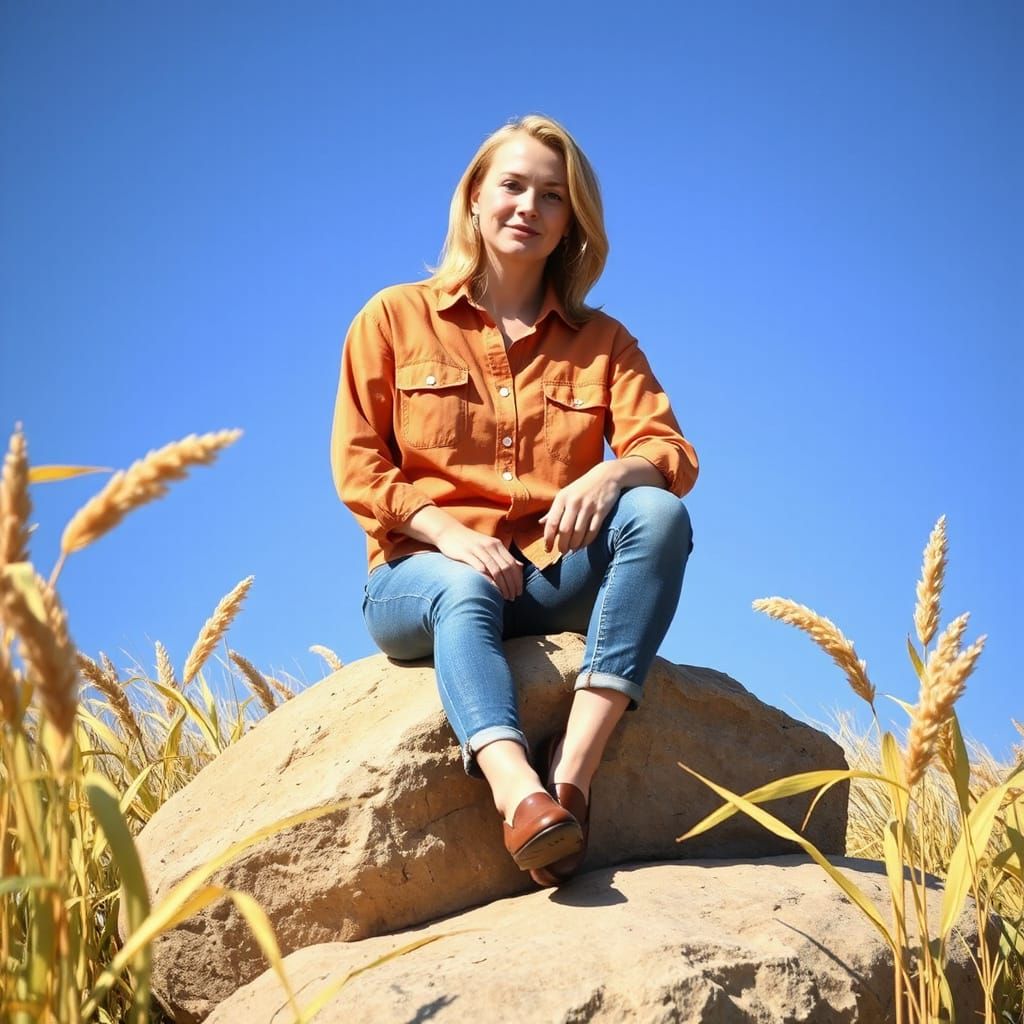 Woman in Golden Grass, Impressionistic Style