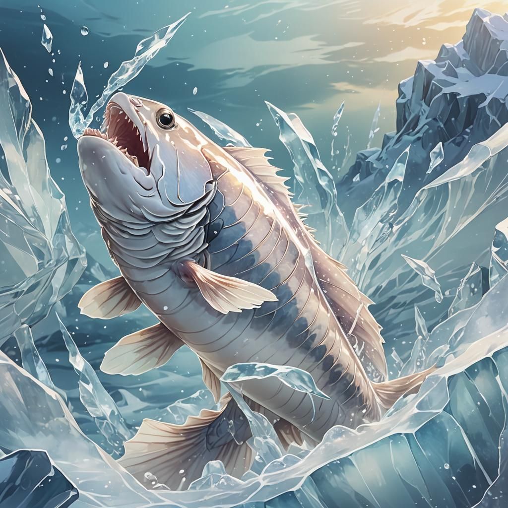 Translucent Ice Fish Emerges in Anime Style