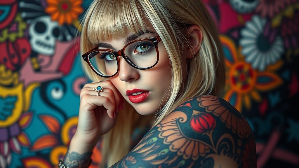 Gothic Woman Showcases Tattoos in Hyperrealistic Portrait