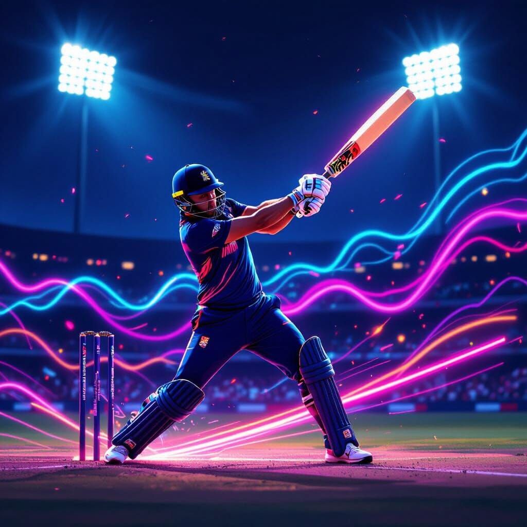 Dynamic Cricket Batsman in Futuristic Digital Art