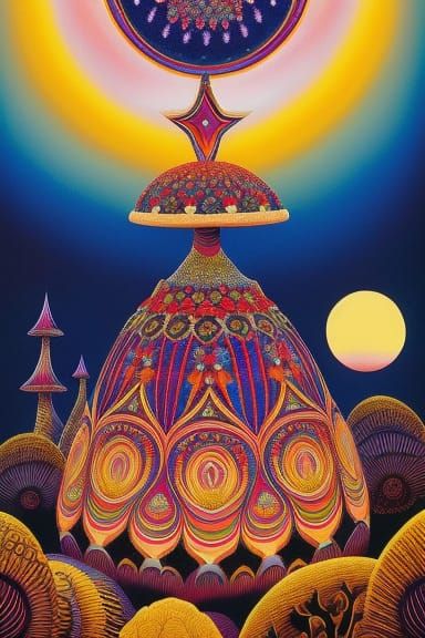 Ornate Sun and Moon Easter Egg with Mushroom