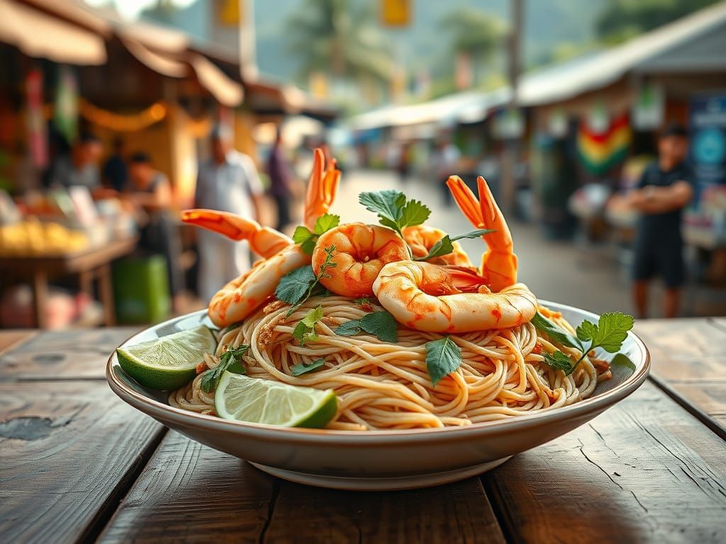 Delicious Pad Thai with Prawns: Hyperrealistic Food Photogra...