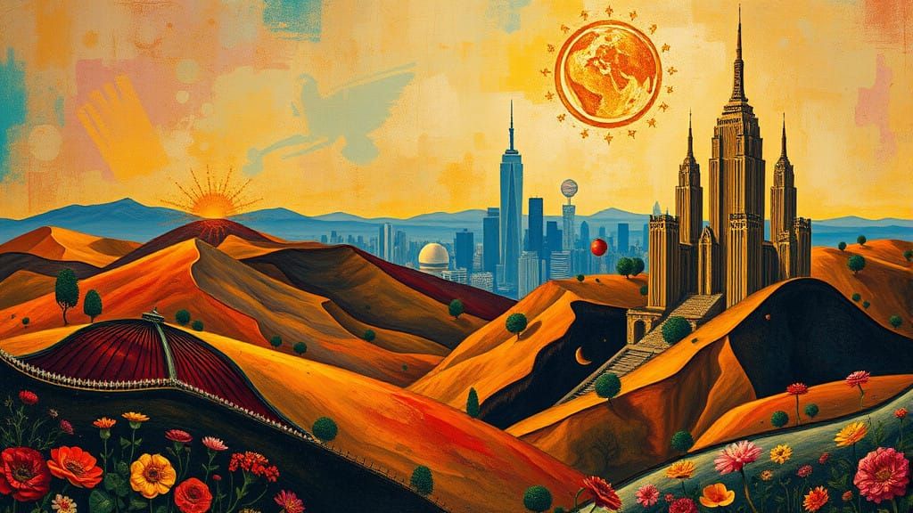 Surrealist Dreamscape in Vibrant, Abstract Colors