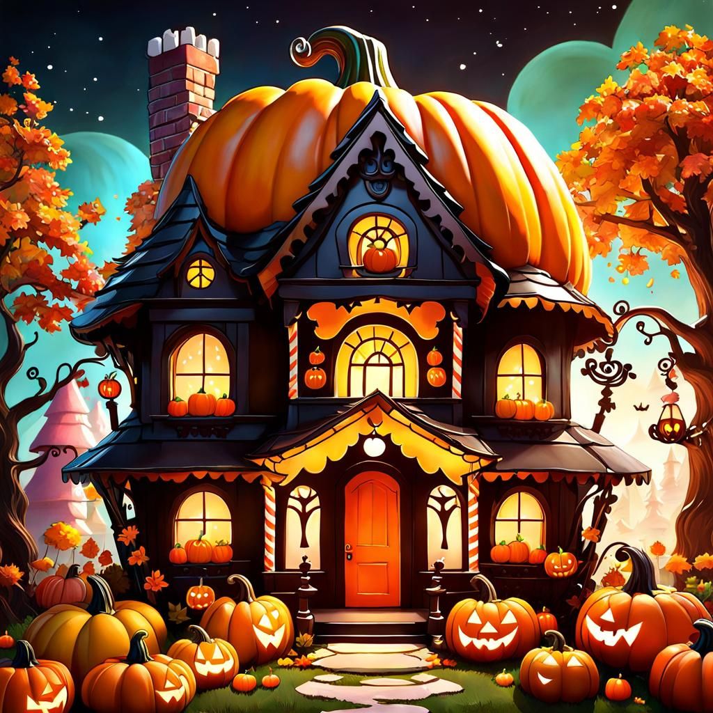 Whimsical Candy Pumpkin House in Candyland Style