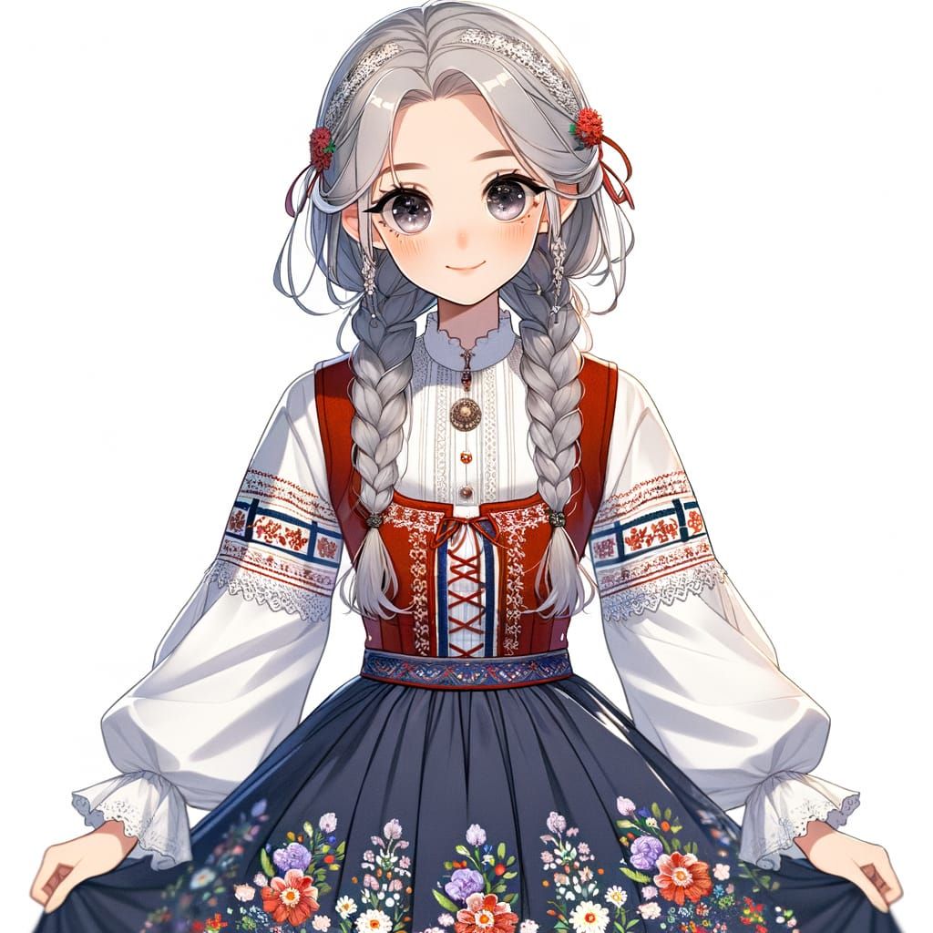 Anime-Inspired Girl in Traditional Bunad Dress