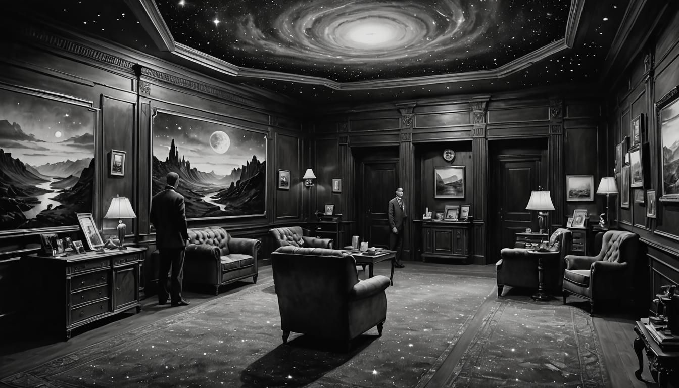 Monochrome Twilight Zone in Hyperrealistic Watercolor