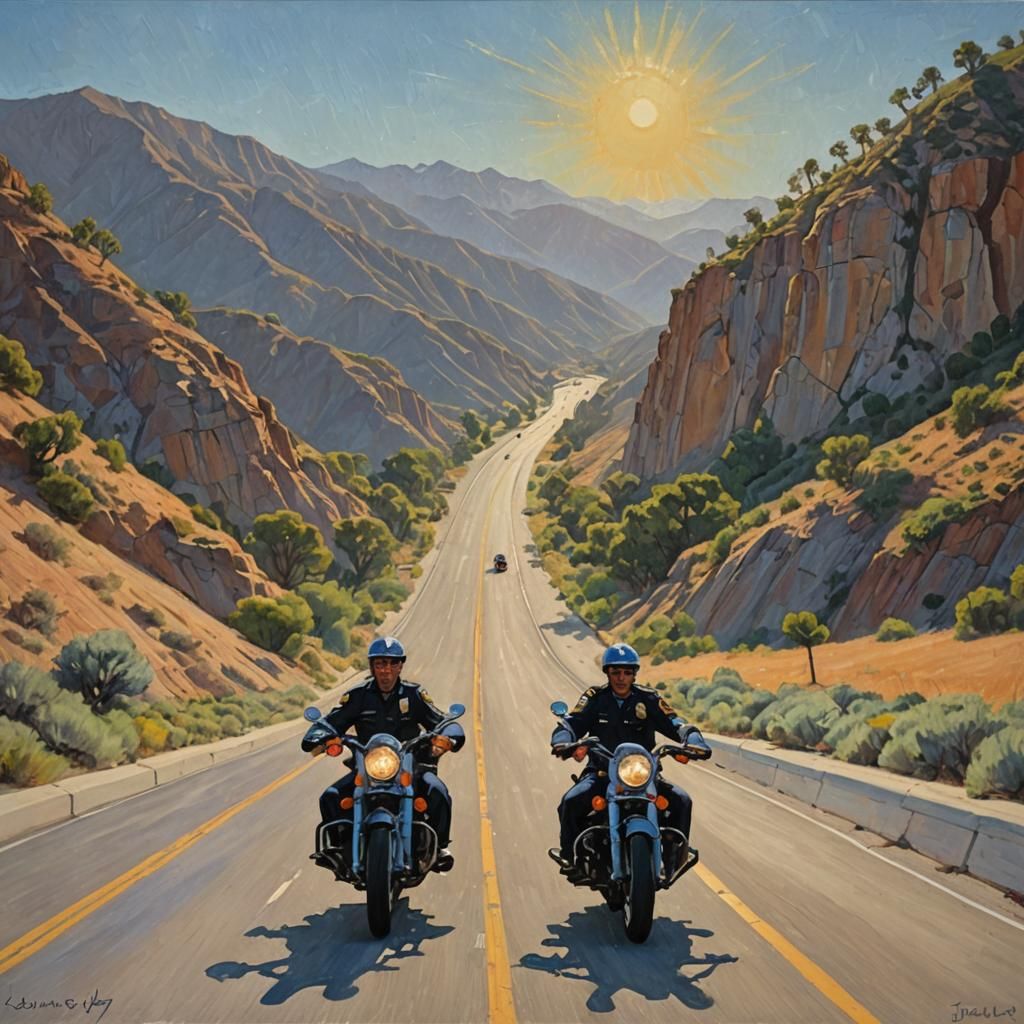 Cops on Motorcycles: California Highway Oil Painting