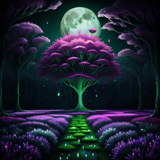 Ethereal Surreal Forest of Magical Flowers