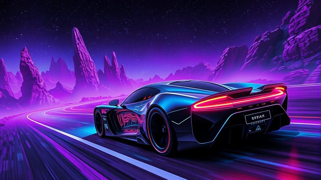 Futuristic Cyber Car on Alien Highway