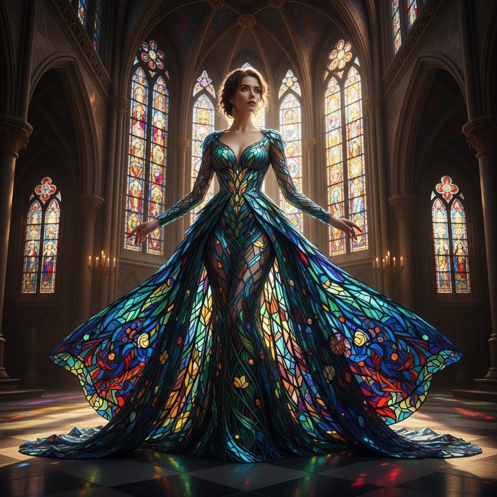 Woman Wearing a Beautiful Stained Glass Dress