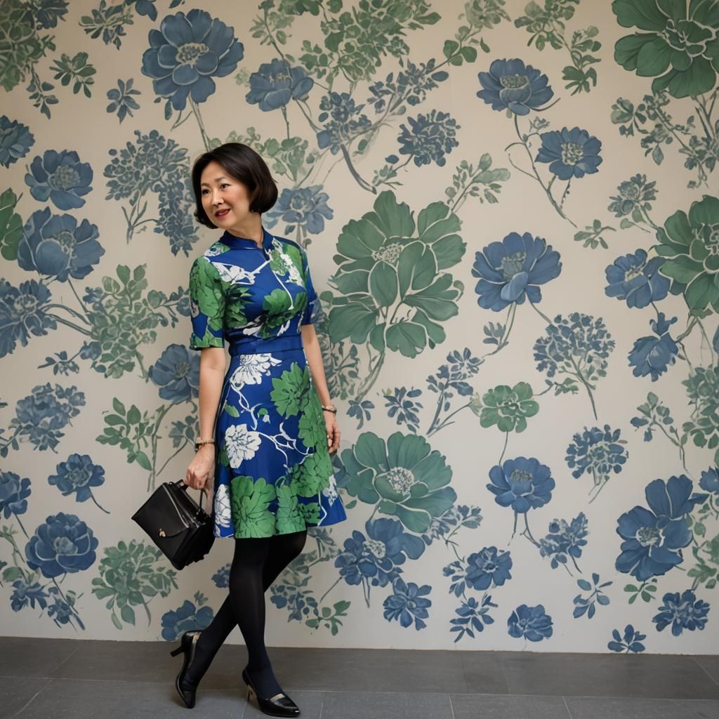 Elegant Woman in Blue Dress at European Luncheon