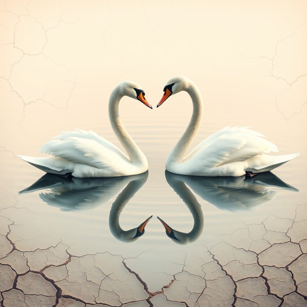 Swans Forming a Heart in a Winter Wonderland