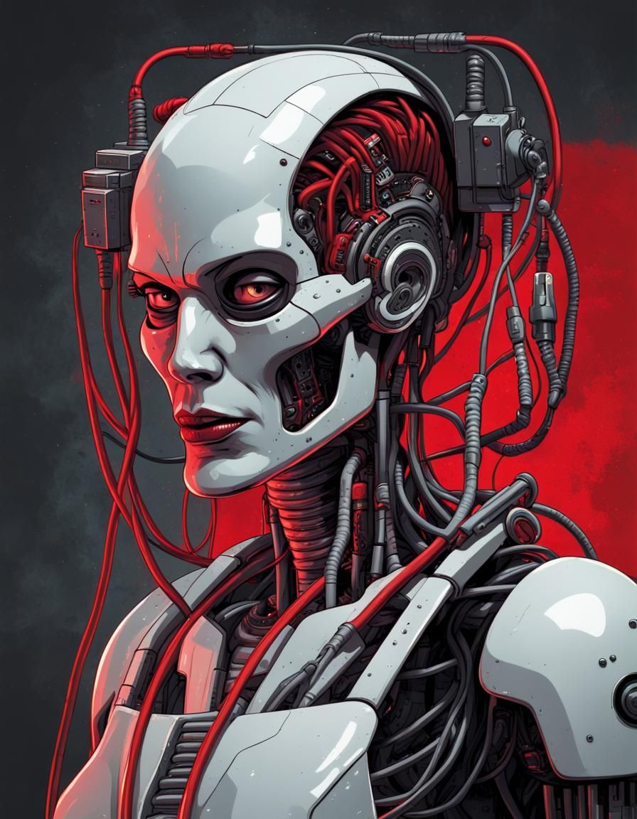 Evil AI Illustration with Retro Sci-Fi Vibe