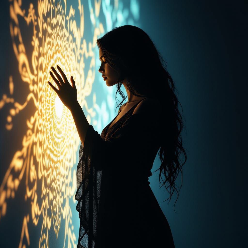 Mystical Woman Silhouette in Dual Light, 3D Game Cinematic