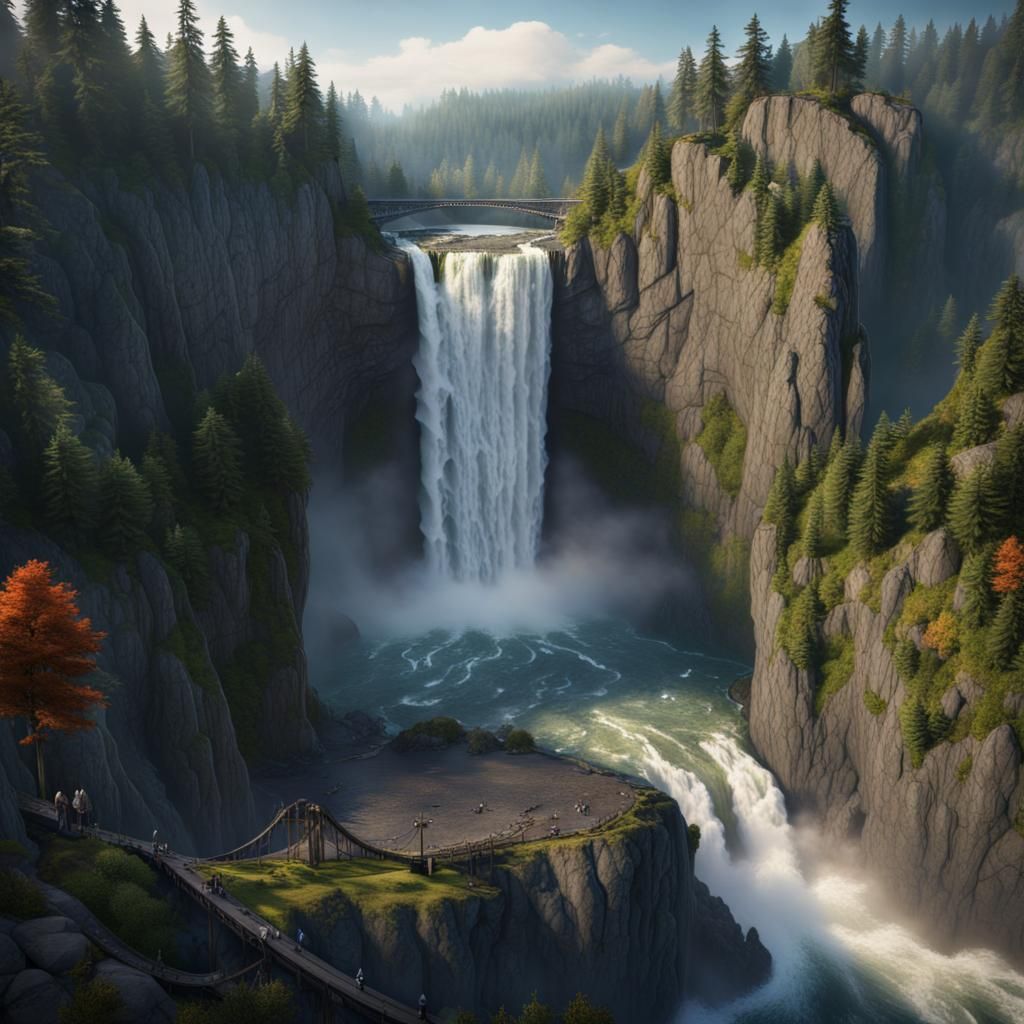 Fantastical Snoqualmie Falls Matte Painting in 8k
