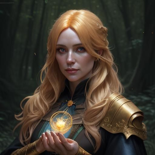 Golden-Haired Witch Performing Magic, Hyperdetailed Portrait