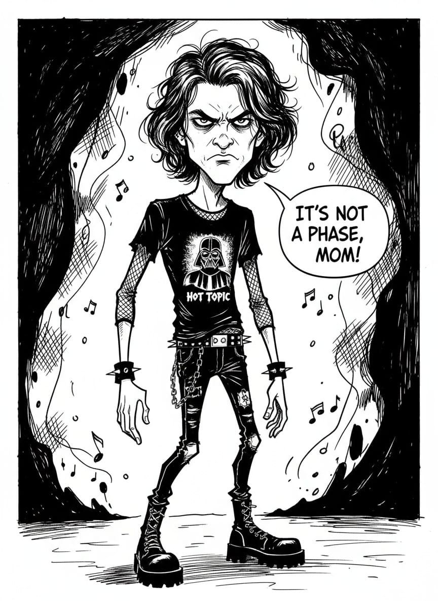 Emo Kylo Ren Caricature in Black and White Ink