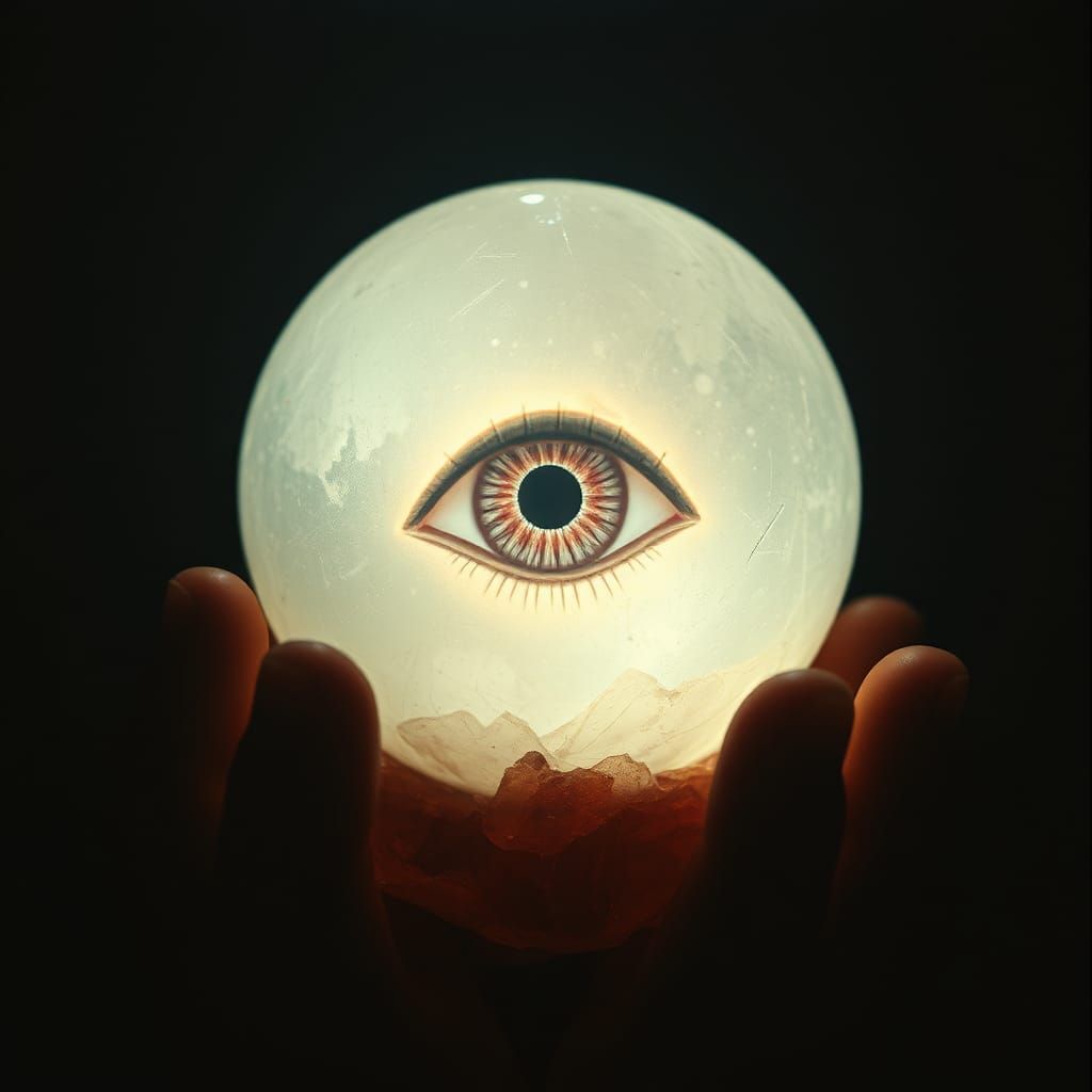 Eerie Crystal Orb Eye in Low-Fi Horror Style