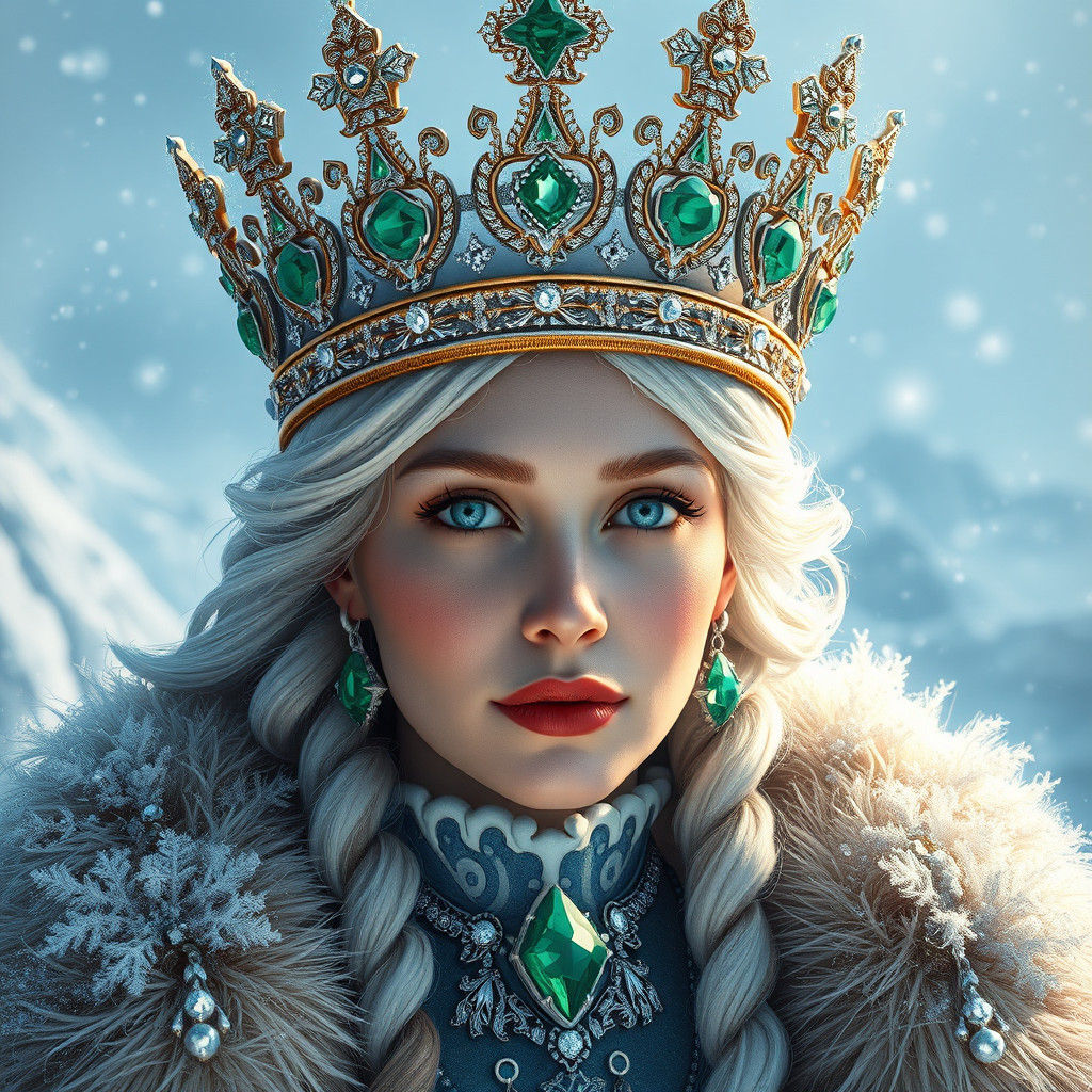 Snow Queen with Emerald Crown: Digital Matte Painting