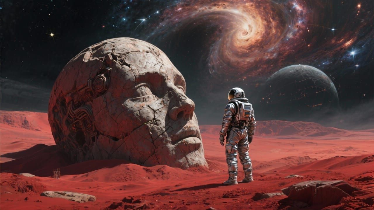 Astronaut Discovers Ancient Alien Head on Crimson Planet