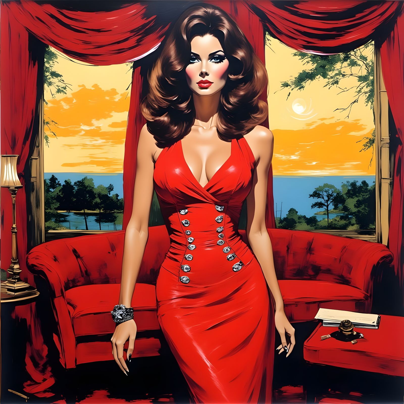 1960s Living Room Scene with Raquel Welch