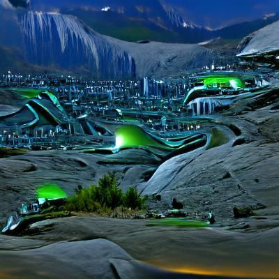 Futuristic Alien City in Green Glacier