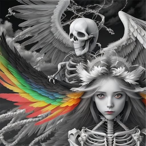 Winged Skeleton Angel Apparition in Infrared Photography