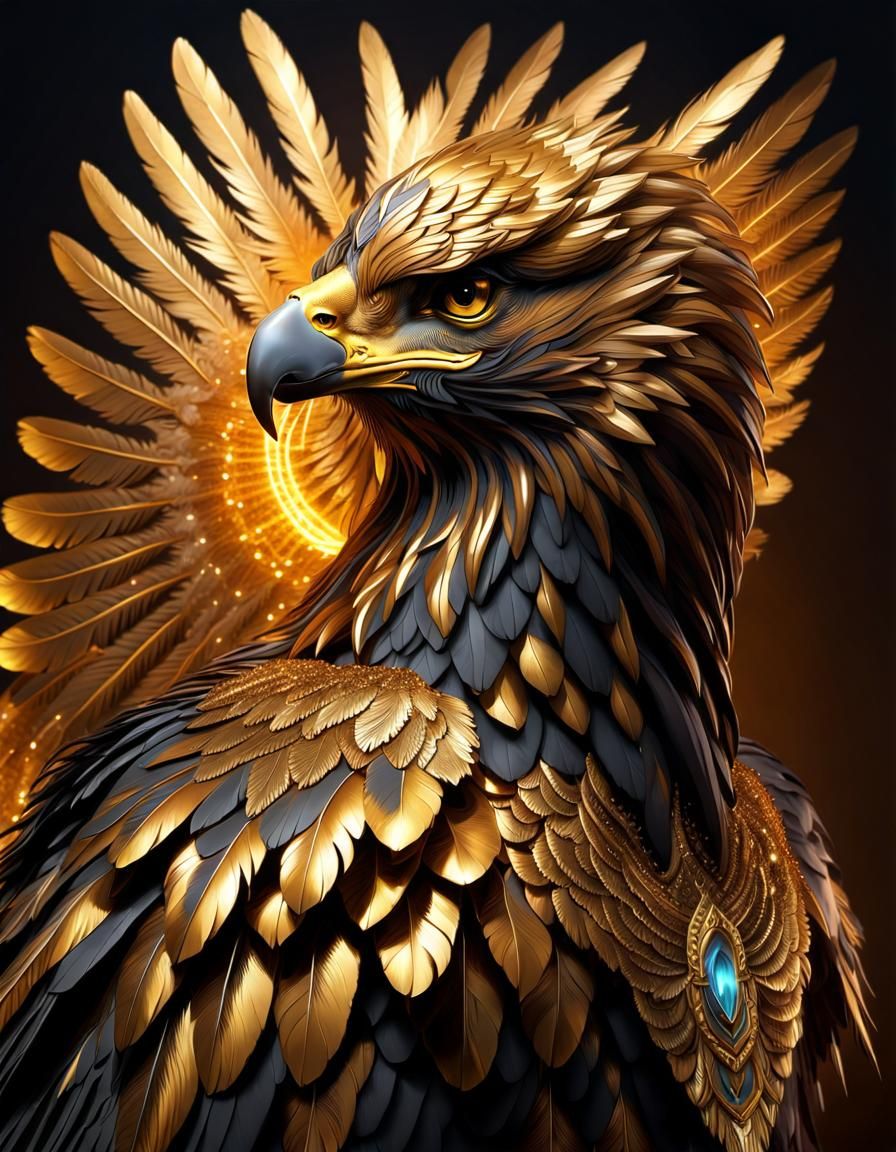 Ornate Electric Golden Eagle in Aetherpunk Style