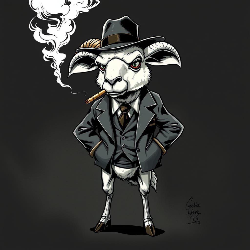 Noir Sheep Smoking Cigarette in Suit