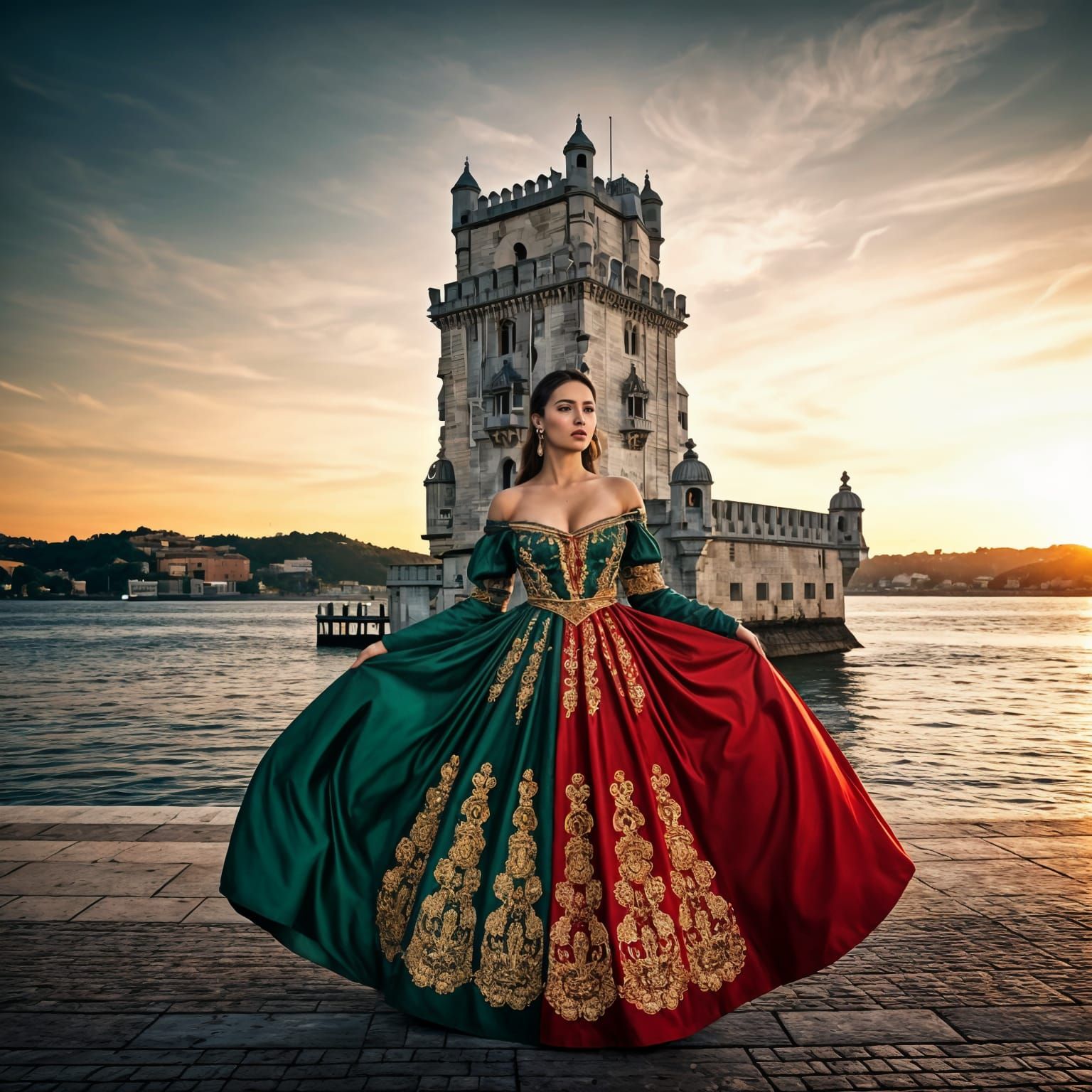 Breathtaking Portuguese Beauty Near Belém Tower at Sunset