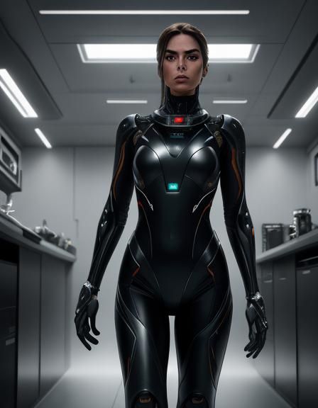 Sci-Fi Portrait of Astronaut in Futuristic Lab