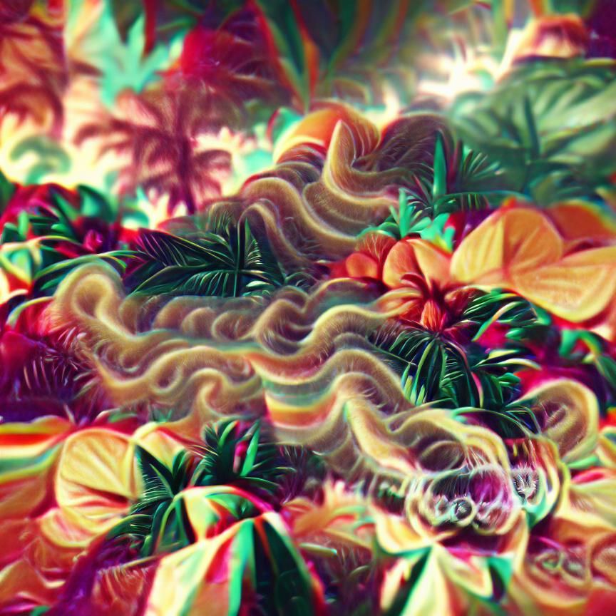 Psychedelic Tropical Wave Pattern in Retro Style
